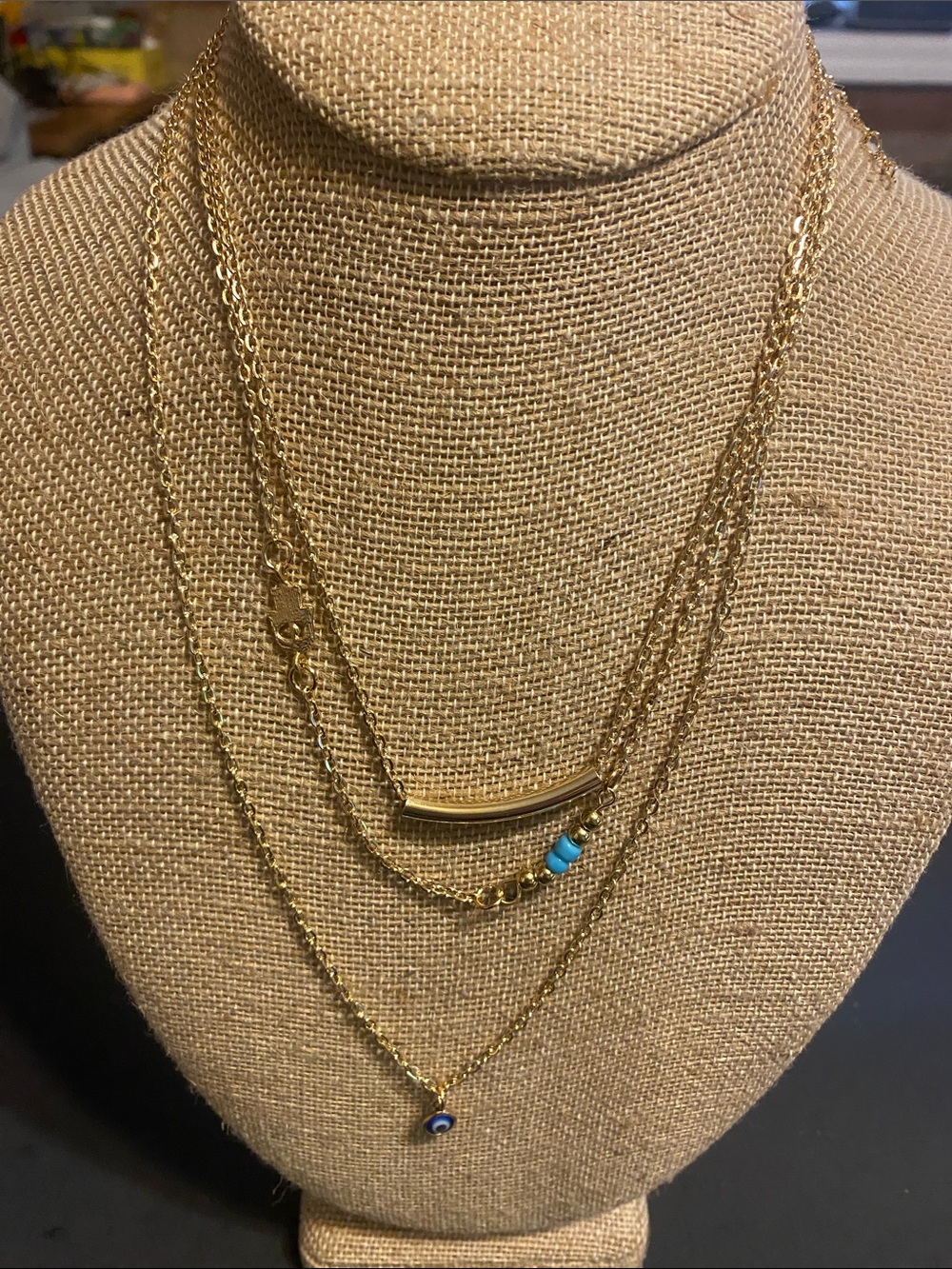 Layered Gold-Tone Necklace with Turquoise Accent - Women Jewelry